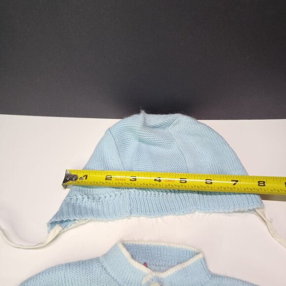 Vintage Blue Bird Baby Infant Knitted Button Cardigan Boys Girls with Cap - Picture 10 of 10